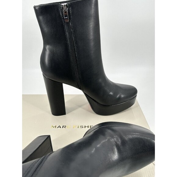 MARC FISHER Rublia 2 Womens Black Platform Bootie Heel Faux Leather Boots 9.5 M - Picture 7 of 10